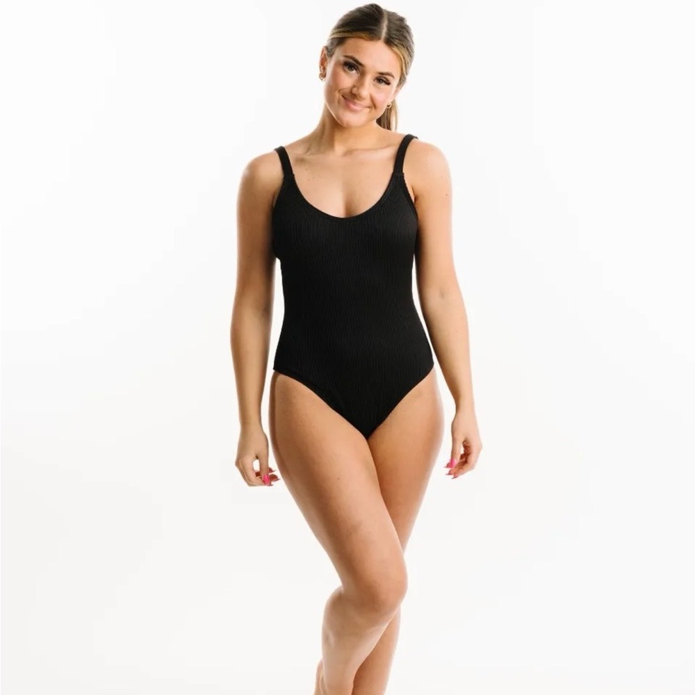 Classic Black Ribbed One-Piece Swimsuit - Women Swim
